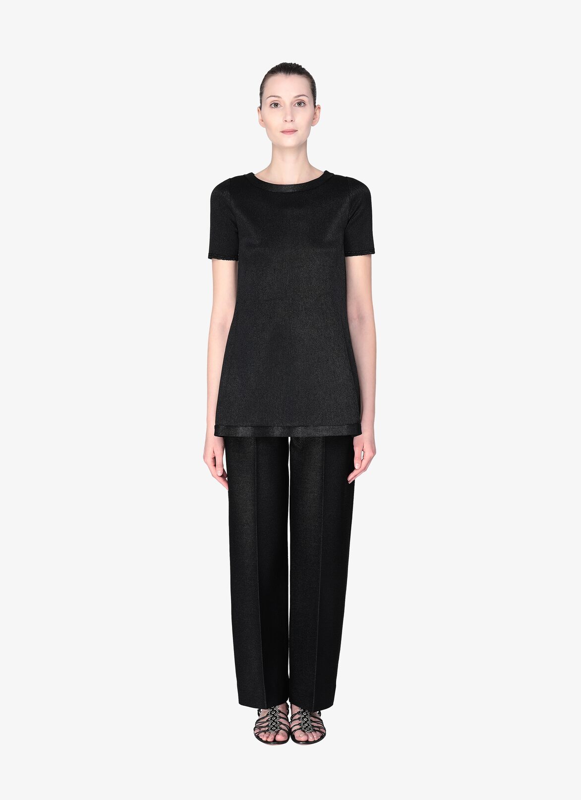 SHORT SLEEVE TUNIC RAFIA BLACK ALAÏA BLACK  SHORT SLEEVE TUNIC RAFIA BLACK